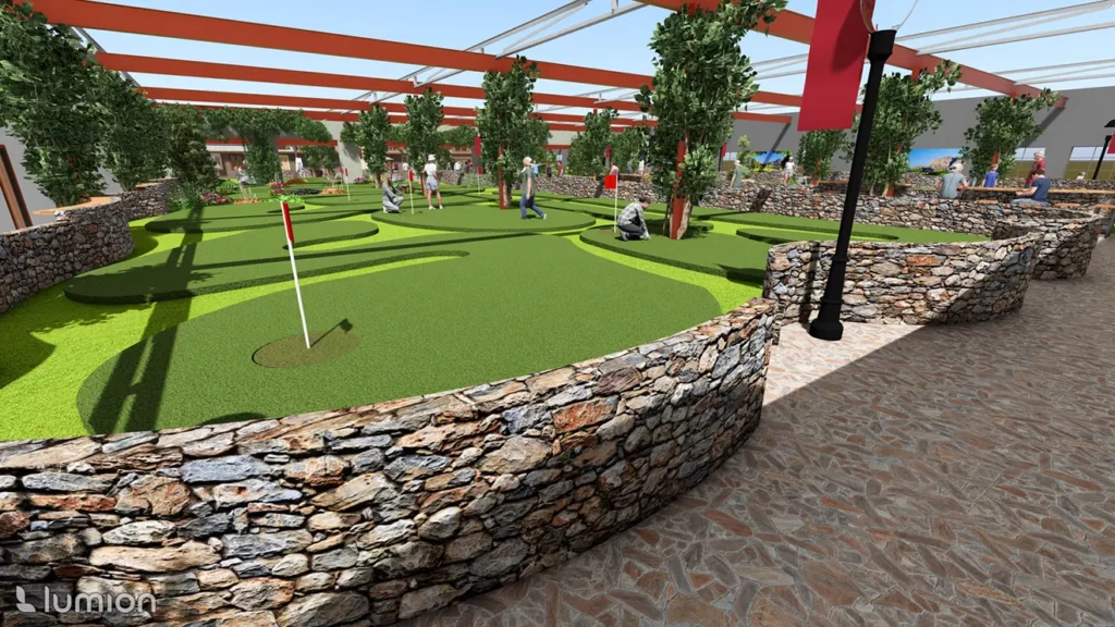 Artist rendering of people putting at The Putting Zone