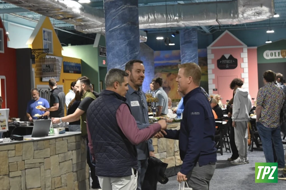 Event at the putting zone with guests socializing